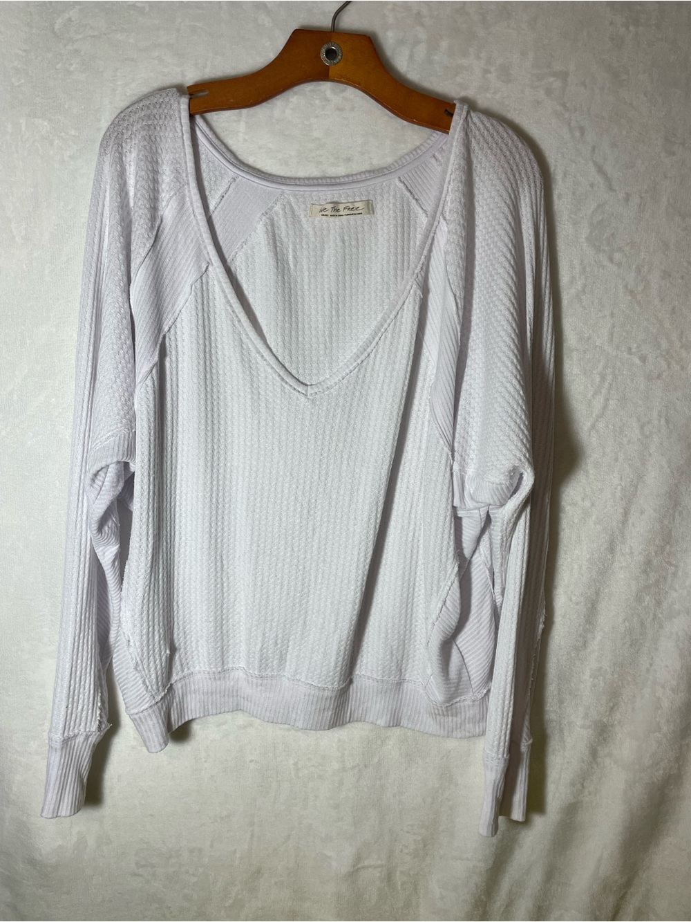 We The Free White OversizedWaffle Knit V-Neck Top